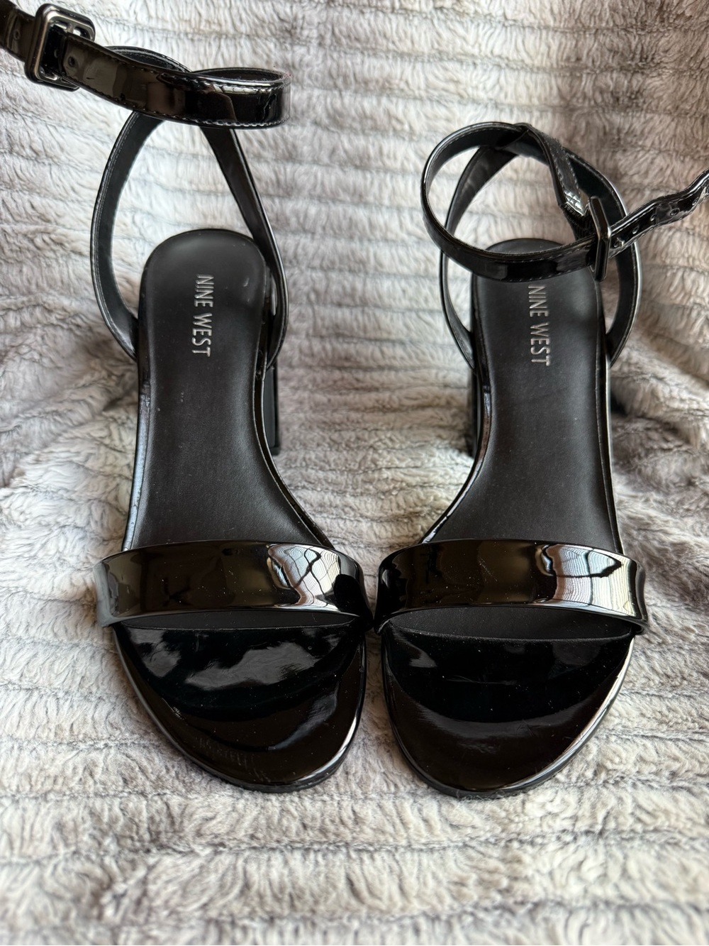 Nine West Black Patent Ankle-Strap  Block Heels Size : 9M